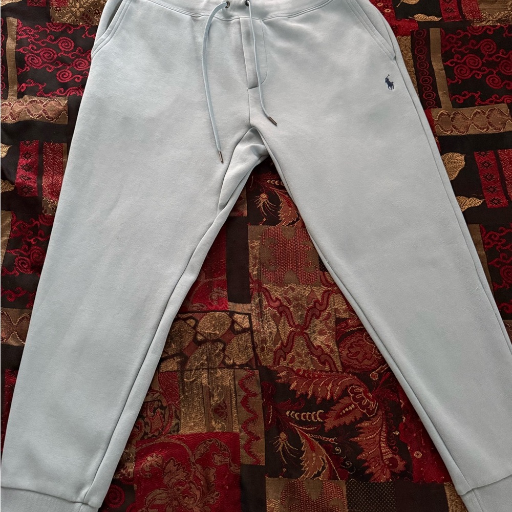 Polo Ralph Lauren Performance Double-Knit Light Sky Blue/Navy Blue Pony Joggers - Picture 2 of 6